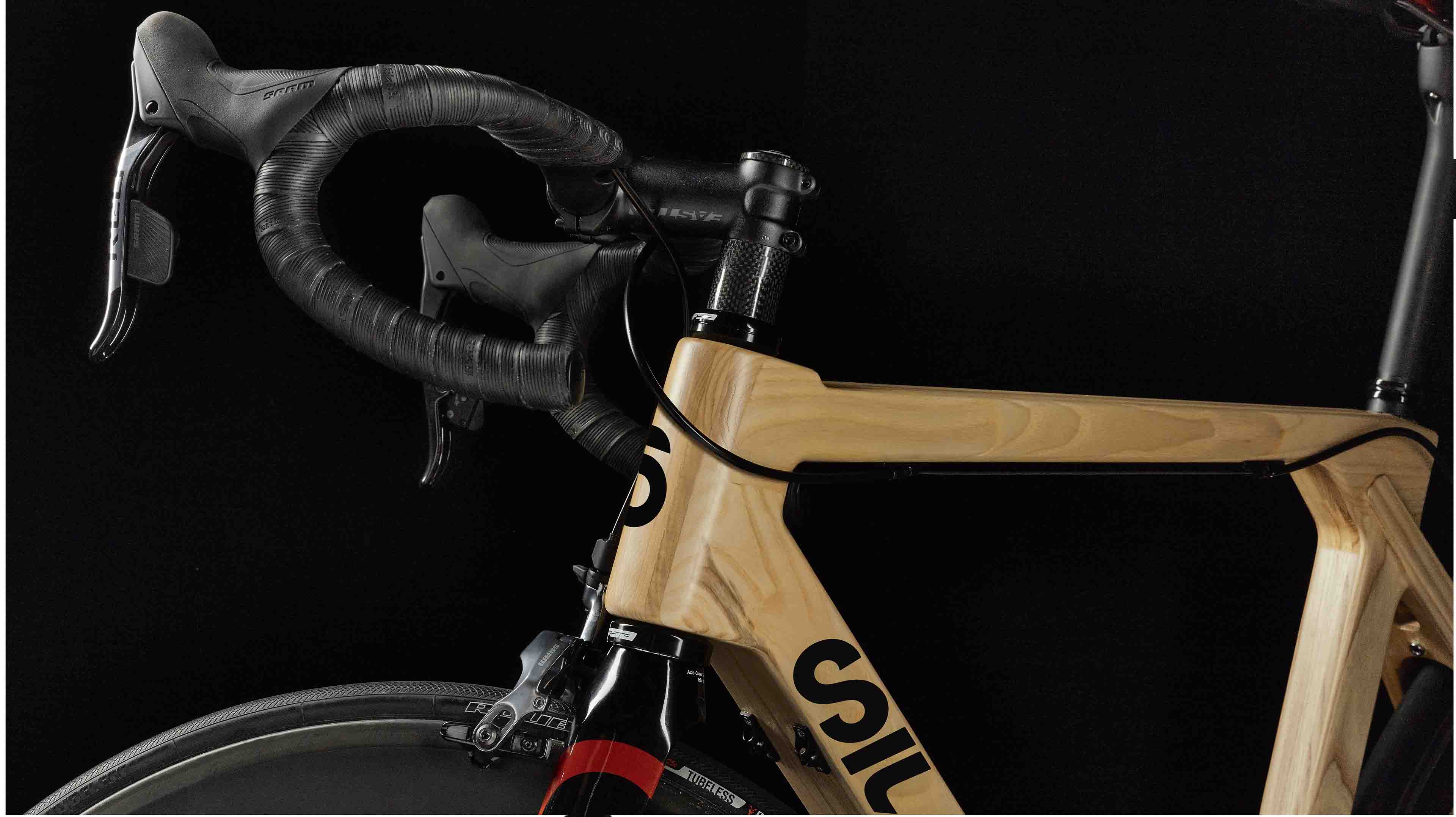 Close up of the front brake on the SILA wooden bike